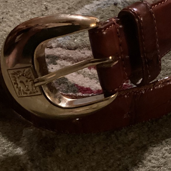 ⚜️ ANNE KLEIN SIGNATURE  BLACK WIDE FAUX LEATHER  BELT GOLD LION CONTOUR lion 🦁 - Picture 9 of 16